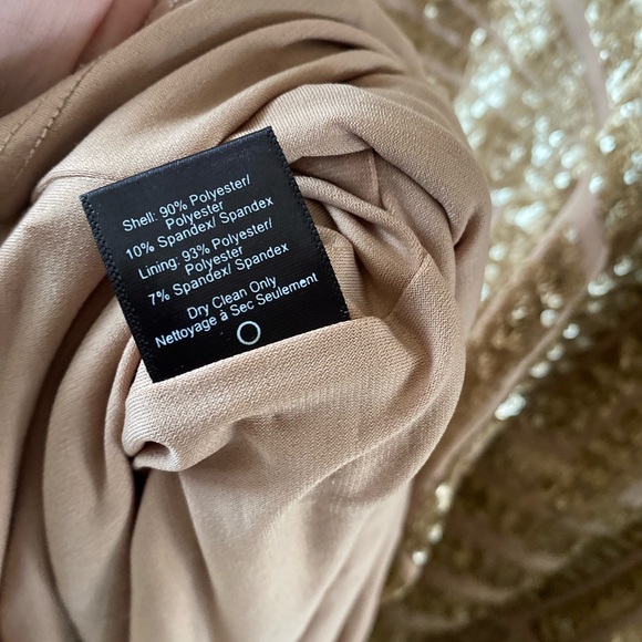 Dress the Population Gold Sequin Mesh Fitted Midi Dress Metallic Large Sparkle - Picture 3 of 6